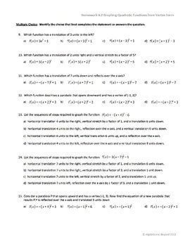 Quadratic Functions Vertex Form Lesson WarmUp Guided Notes