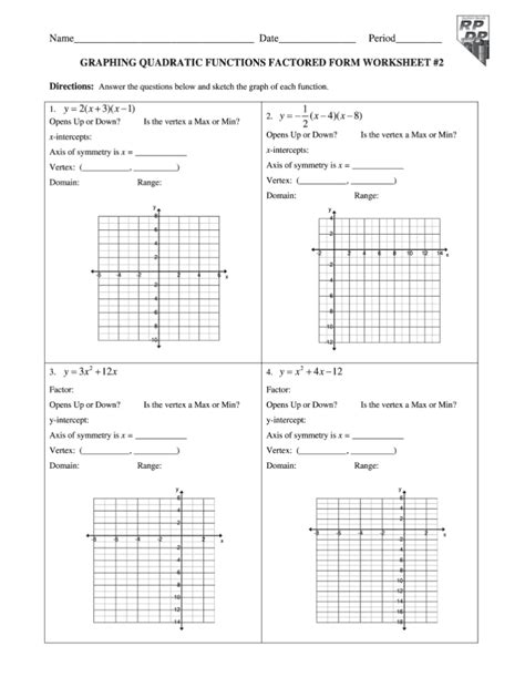 Quadratic Functions Worksheet With Answers