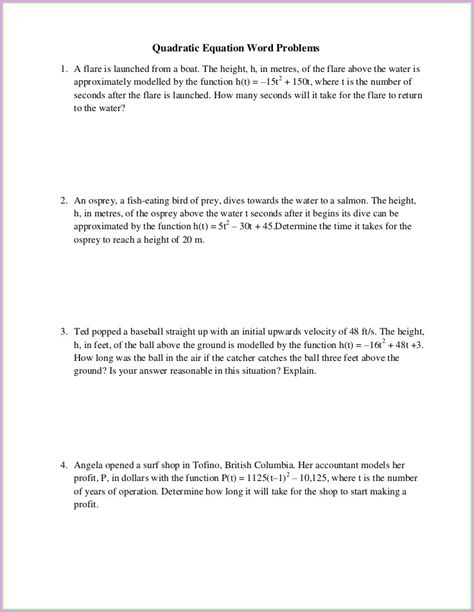 Quadratic Word Problems Worksheet Kuta Answers Worksheet Resume Examples