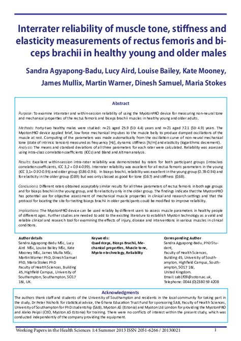 Quadriceps muscle tone, elasticity and stiffness in older males ...