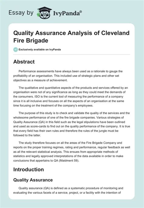 Quality Assurance Analysis of Cleveland Fire Brigade Report