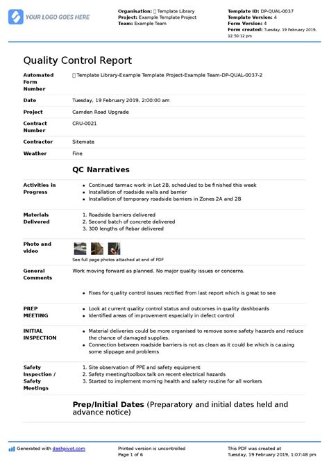 Quality Control Report Templates at