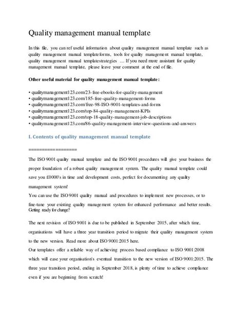 Quality Management Manual example Templates at