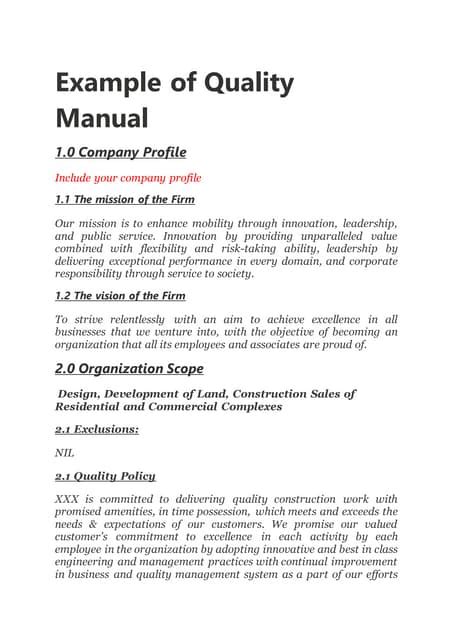 Quality Manual Example