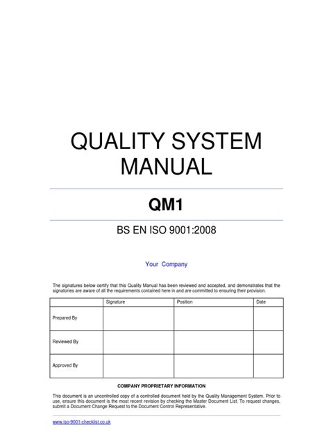 Quality Manual Template Example Iso 9000 Quality Management System
