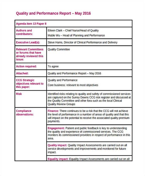Quality Report Examples, Format, Pdf Examples