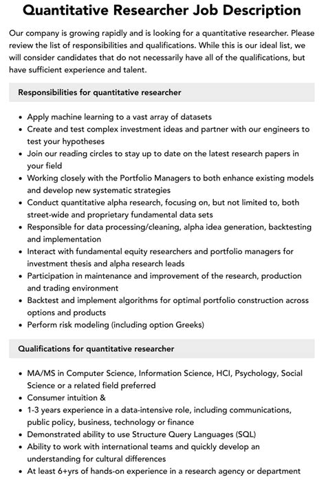 Quantitative researcher job description.  1,575 Quantitative Researcher jobs ava...