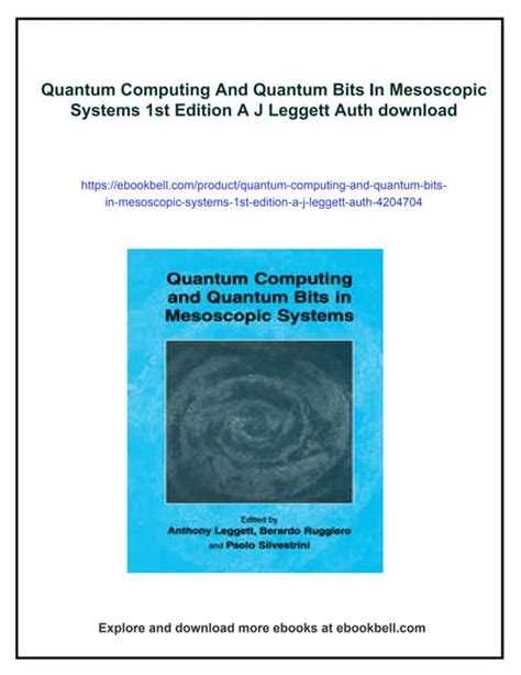 Quantum Computing And Quantum Bits In Mesoscopic Systems 1st Edition