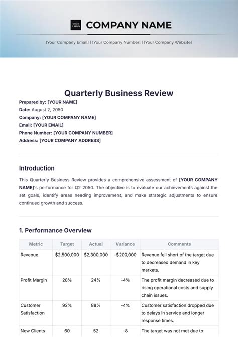 Quarterly Business Review Template Simple Template Design