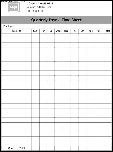 Quarterly Payroll Time Sheet