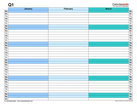 Quarterly Schedule Templates for Microsoft Excel