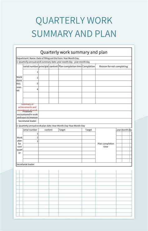 Quarterly Work Summary And Plan Excel Template And Google Sheets File
