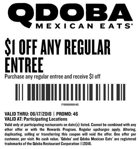 Qudoba promo code. Join Qdoba Rewards for Free Entrees and Earn Rewards. Expires: 12 May. 2024 . Get Sale. sale. Qdoba E-Gift Card Start at Just $10. Expires: 12 May. 2024 . Get Sale. sale. 10-30% Off Qdoba Products + savings P&P. Expires: 03 Jul. 2023 . Get Sale. code. Try This Discount Code Worth $5 Off at Qdoba. Expires: 28 Jun. 2023 . 