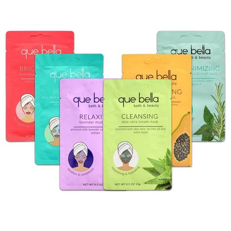 Relax and Unwind 6pc face mask set. $ 10.00. Vegan New for 2024. Click for Exfoliating Face Masks & Skin Care products online from Que Bella Beauty, high performing skin care experiences at amazing value.. 