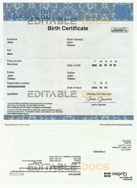 Quebec birth certificate registration number.  May 20, 2014 · English ...