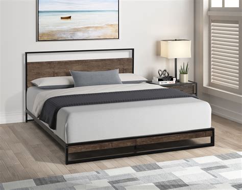 Queen bed frame with headboard no box spring. COMPLETE BED FRAME WITH ATTACHED HEADBOARD AND FOOTBOARD - Comes ready to use with both metal headboard and footboard attached, eliminating extra bed frame component purchases. DURABLE CLOSE-SET STEEL SLAT MATTRESS SUPPORT SYSTEM - Closely spaced steel slats evenly support mattresses without need for a bulky box spring underneath. 