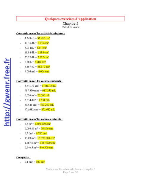 Quelques Exercices D Application Calcul De Doses Docsity