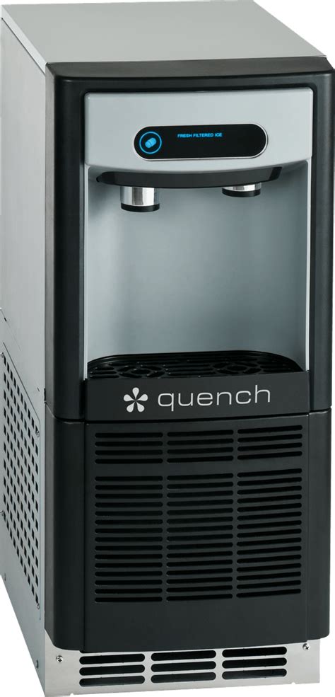 Quench water dispenser. The Quench 960 water and ice dispenser can produce up to 125 lbs. of high-quality chewable nugget ice per day with storage for 7 lbs, while at the same time providing an endless supply of freshly filtered ambient and hot drinking water. With its taller “no-bend” ergonomic design and drainless technology, the Quench 960 is an … 