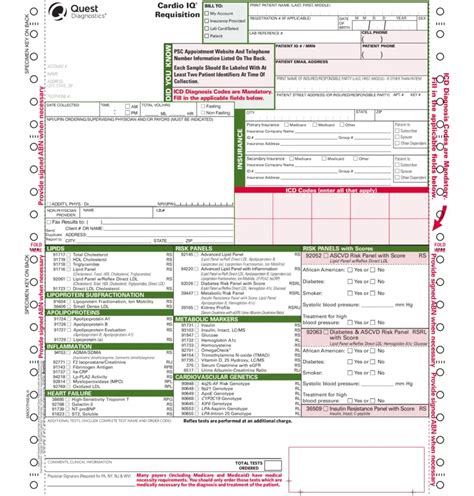Quest Diagnostics Cardio IQ Requisition Form PrintFriendly