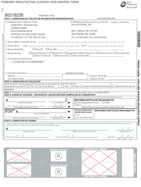 Quest Diagnostics Forensic Drug Testing Custody Form Fill Out and