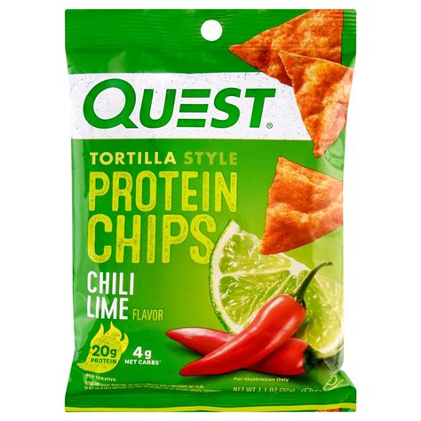Quest chips. Product details. Quest Nutrition crunchy tortilla-style protein chips are seasoned to tangy ranch perfection with 19g protein and 4g net carbs. Making Quest protein chips the perfect savory snack without all the bad stuff. With Quest, you can make the foods you crave work for you, not against you. Quest tortilla-style low carb, keto friendly ... 