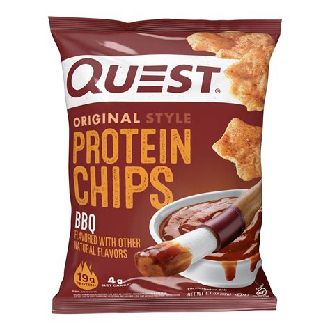 Quest protein chips nutrition. 5g. Protein. 19g. There are 140 calories in 1 bag (32 g) of Quest Protein Chips BBQ. Calorie breakdown: 32% fat, 14% carbs, 54% protein. 