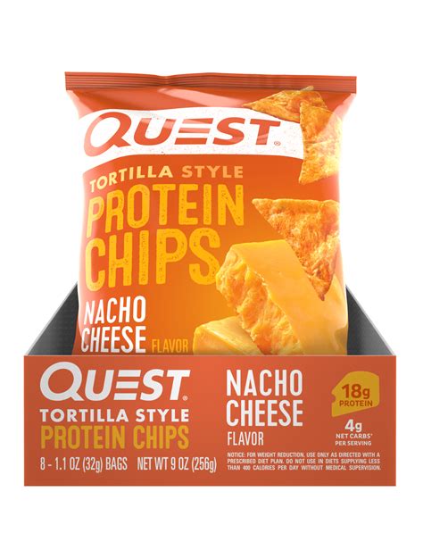 Quest tortilla chips. Quest crunchy tortilla-style protein chips are seasoned to tangy ranch perfection with 19g protein and 4g net carbs. Making them the perfect salty, savory snack you crave without all the bad stuff. Quest tortilla-style … 