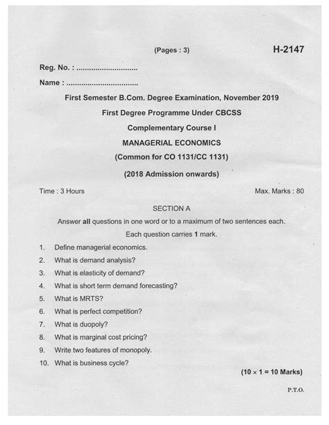 Question Economics Managerial Papers