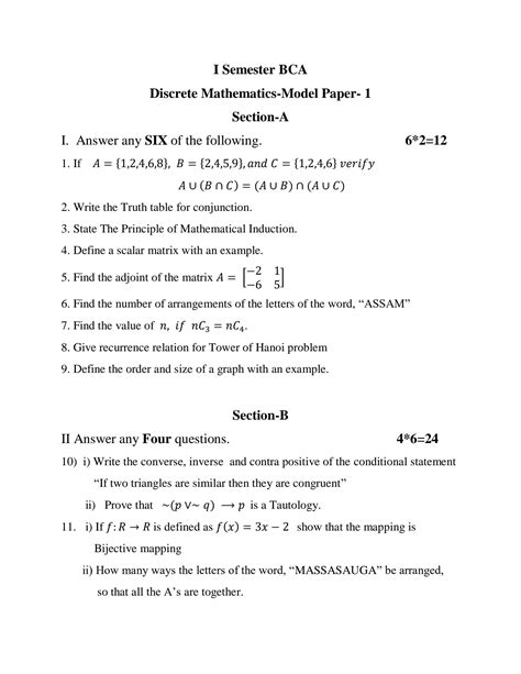 Question Mathematics Model Paper Msc Discrete