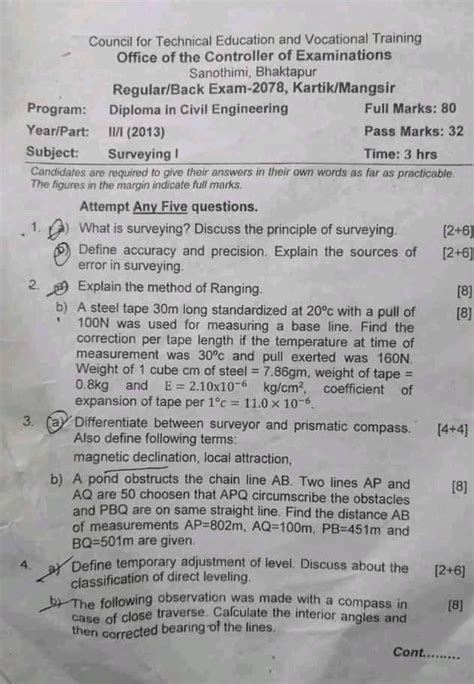 Question Papers Civil Diploma Engineering Exam