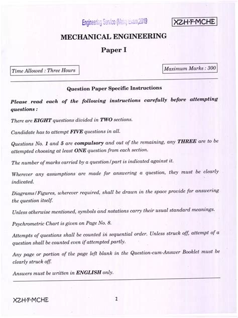 Question Upsc Engineering Paper Mechanical
