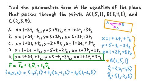 Question Video Finding the Parametric Form of the Equation of a Plane