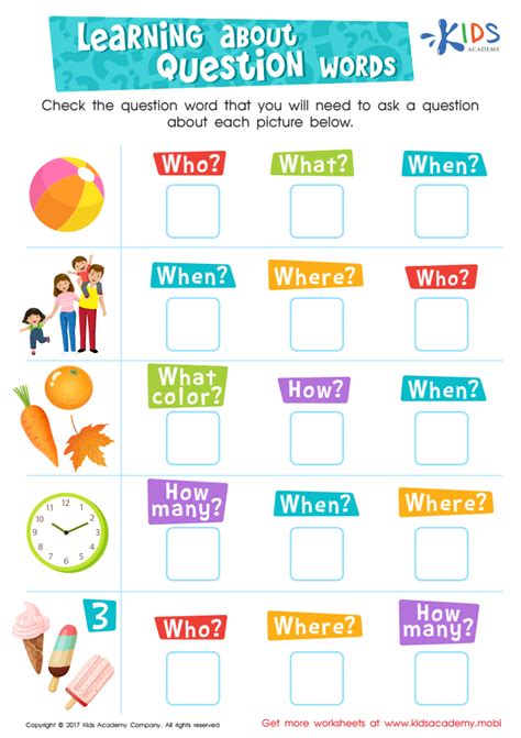 Question Words Elementary Worksheet