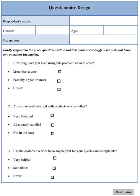 Questionnaire Design Template Editable Forms Within Questionnaire
