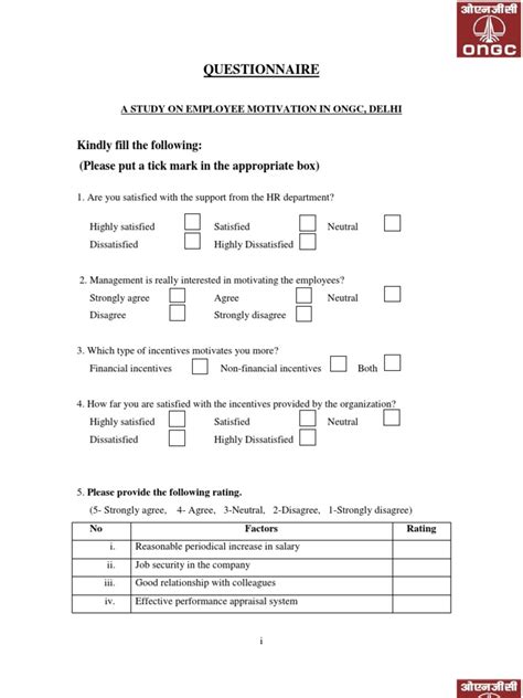Questionnaire Employee Motivation