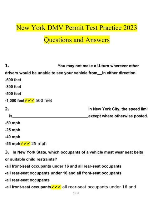 Questions On Permit Test And Answers