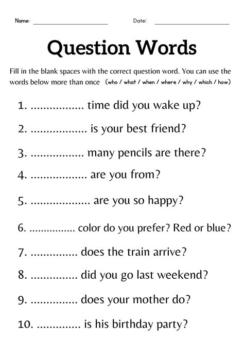 Questions Worksheet