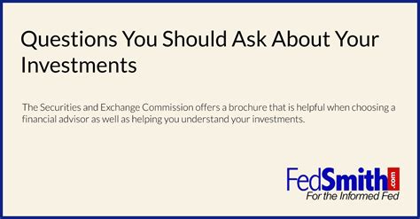 Questions You Should Ask Your Financial Adviser FedSmith.com