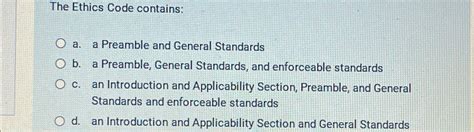 Questions based on ethics and values.  The first Section, "Preamble," summa...