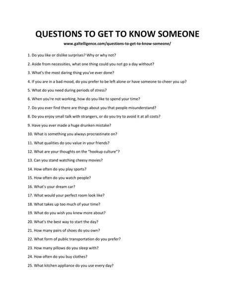Questions in getting to know someone