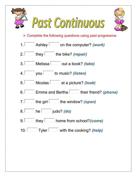 Questions in past progressive form interactive worksheet