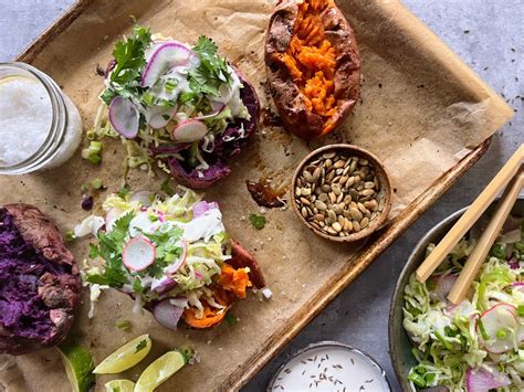 Quick Cook: Baked Cumin-Lime Sweet Potatoes with Radish Slaw