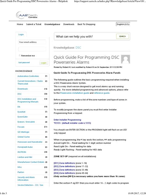 Quick Guide for Programming DSC Powerseries Alarms Helpdesk