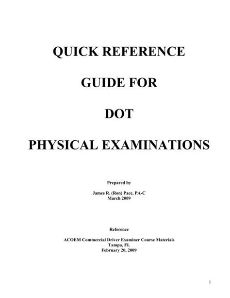 Quick reference guide for dot physical examinations. - Handbook of bottom founded offshore structures part 1 general features.