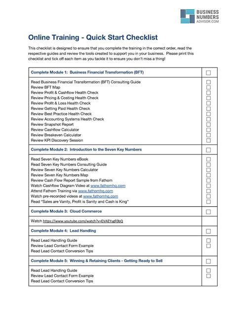 Quick start checklist