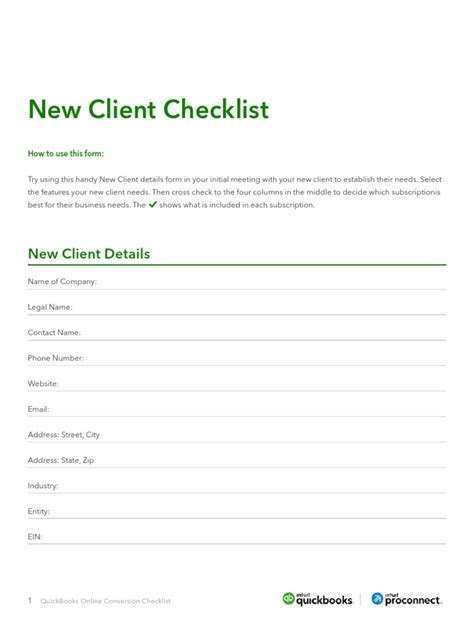 QuickBooks New Client Checklist PDF Quick Books Invoice