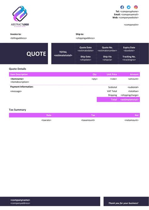 QuickBooks Quote with Shipping & Payment information