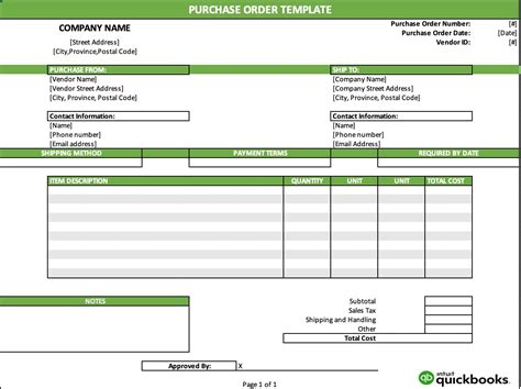 QuickBooks purchase order template customization Purchase order