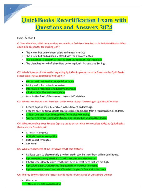 Quickbooks Exam Answers