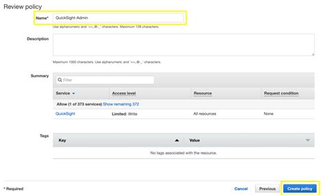 Quicksight authentication.  This policy grants admin privileges in Quick Sight to the feder...